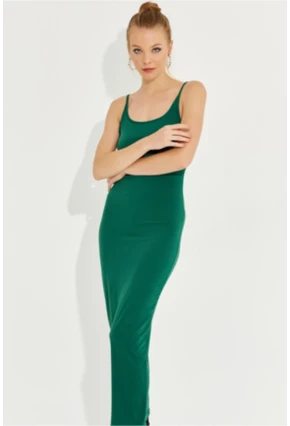 Kadın Yeşil Ayarlanabilir Askılı Maxi Elbise MEN2004