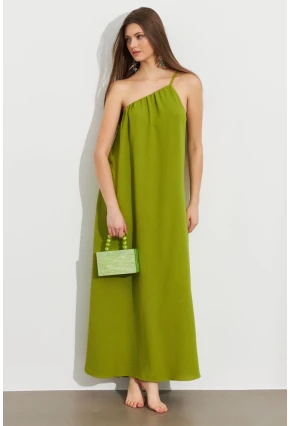 Kadın Yeşil Tek Omuz Maxi Elbise İRE1012