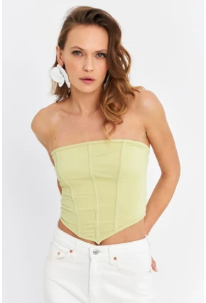Kadın Yeşil Straplez Crop Bluz B6081