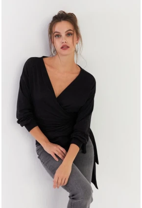 Kadın Antrasit Bağlamalı Kruvaze Bluz EY2933