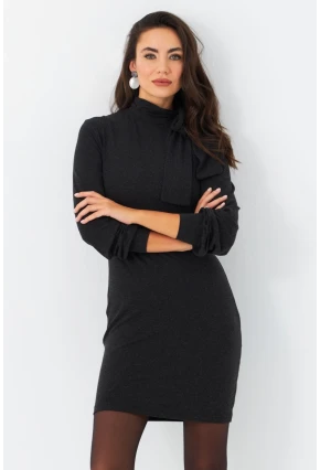 Kadın Antrasit Boyundan Bağlamalı Midi Elbise EY2971