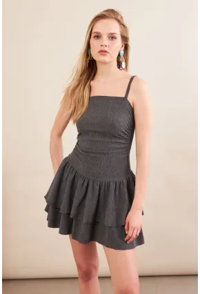 Kadın Antrasit Fırfırlı Mini Elbise MOD7593