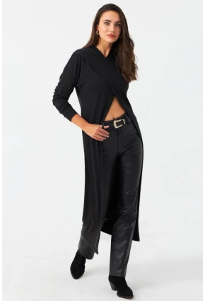 Kadın Antrasit Kapüşonlu Kruvaze Tunik Elbise TF39