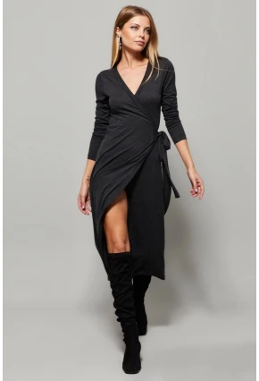 Kadın Antrasit Kruvaze Maxi Elbise EY1135