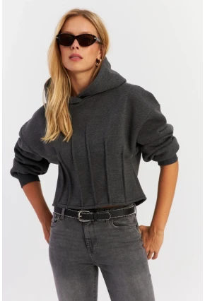 Kadın Antrasit Nervüllü Üç İplik Sweatshirt TF13