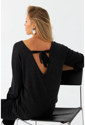 Kadın Antrasit Ön Arka V Salaş Bluz EY3003