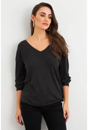 Kadın Antrasit Sırtı Fiyonklu Bluz EY3022