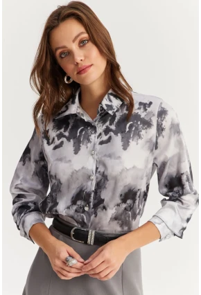 Kadın Antrasit Taş Düğmeli Desenli Gömlek MLVF9