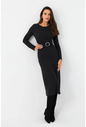 Kadın Antrasit Tokalı Midi Elbise EY2984