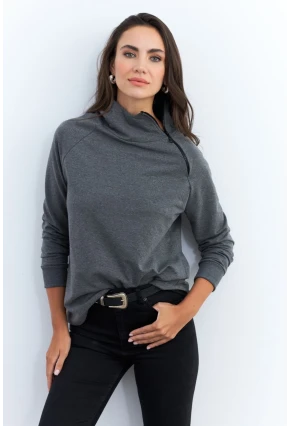 Kadın Antrasit Yakası Fermuarlı Sweatshirt TF11