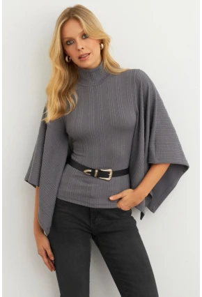 Kadın Antrasit Yarasa Kol Balıkçı Bluz MTF32