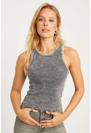 Kadın Antrasit Yıkamalı Triko Bluz AYD341