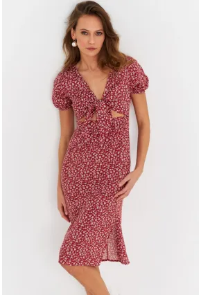 Kadın Badem Düğümlü Pencereli Midi Elbise Q1002