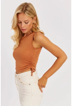 Kadın Badem Yanları Bağcıklı Kolsuz Bluz MK05