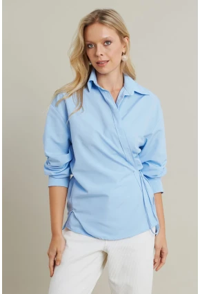 Kadın Bebe Mavi Bağlama Detaylı Gömlek ZER418