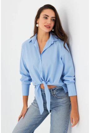 Kadın Bebe Mavi Önü Bağlamalı Gömlek ZER417