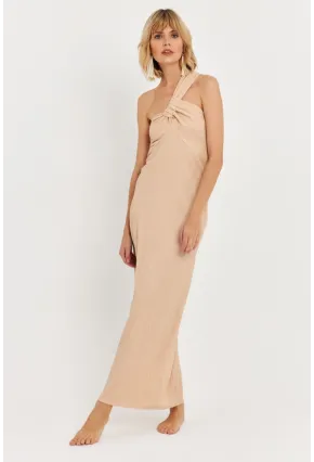 Kadın Bej Asimetrik Yaka Maxi Elbise NH25455