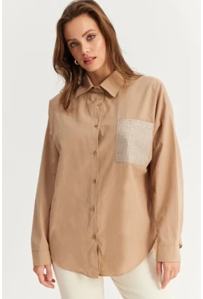 Kadın Bej Cepli Taşlı Gömlek ZER414