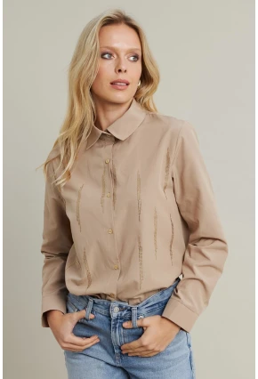 Kadın Bej Taşlı Gömlek MZER412