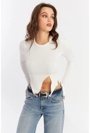 Kadın Beyaz Asimetrik Bluz CG384