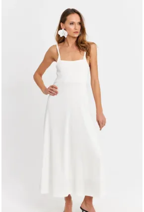 Kadın Beyaz Askılı Bürümcük Midi Elbise EY3057