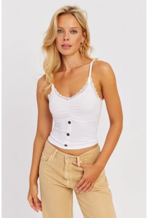 Kadın Beyaz Askılı Dantelli Bluz MK03-90