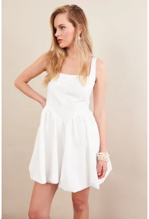 Kadın Beyaz Askılı Mini Balon Elbise ERL105