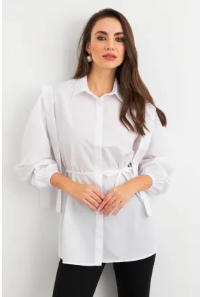 Kadın Beyaz Bağlama Detaylı Basic Gömlek MASF185
