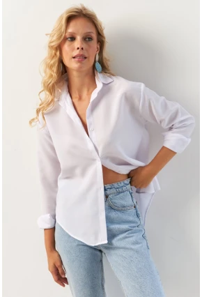 Kadın Beyaz Basic Gömlek HNT02
