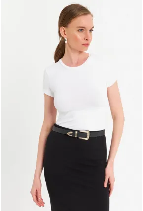 Kadın Beyaz Basic T-Shirt FLS07