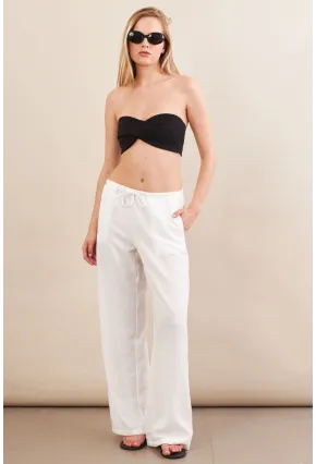 Kadın Beyaz Beli Bağcıklı Pantolon ZH105