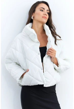 Kadın Beyaz Beli Lastikli Yarasa Kol Şişme Mont MX11