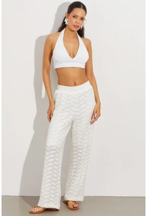 Kadın Beyaz Beli Lastikli Yarım Astarlı Brode Pantolon TW80018