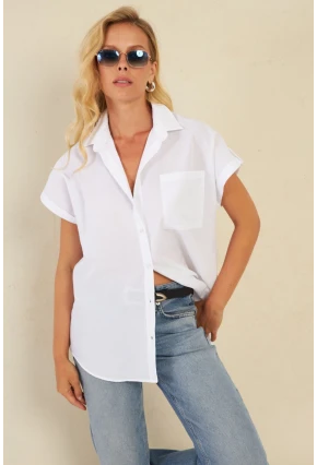 Kadın Beyaz Cepli Gömlek ZER410