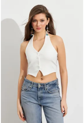 Kadın Beyaz Crop Bluz SE18