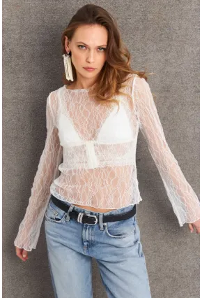 Kadın Beyaz Dantel Bluz BAR803