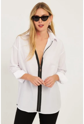 Kadın Beyaz Fermuarlı Gömlek  KPN08