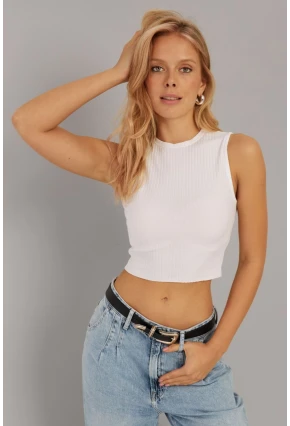 Kadın Beyaz Fitilli Crop Bluz LPP1262