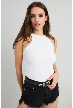 Kadın Beyaz Kaşkorse Kolsuz Bluz Yİ1566