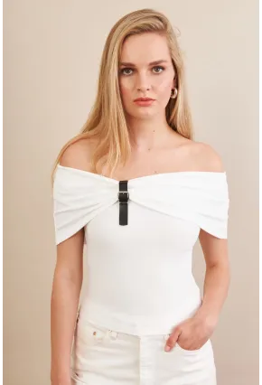 Kadın Beyaz Kemer Detaylı Bluz FRY2316