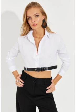 Kadın Beyaz Kemerli Kısa Gömlek MEN2017