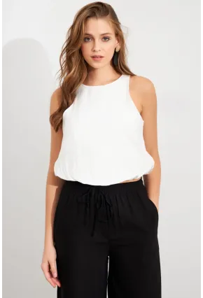 Kadın Beyaz Kolsuz Balon Bluz SAN101
