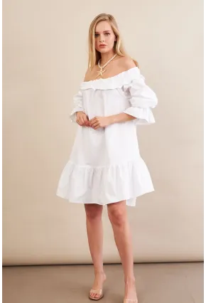 Kadın Beyaz Madonna Yaka Midi Elbise PSG1012