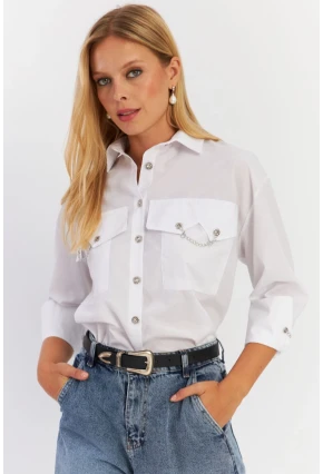 Kadın Beyaz Metal Detaylı Gömlek ASF13