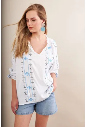 Kadın Beyaz Nakışlı Bluz MPC1344