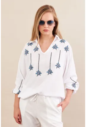 Kadın Beyaz Nakışlı Bluz MPC1345