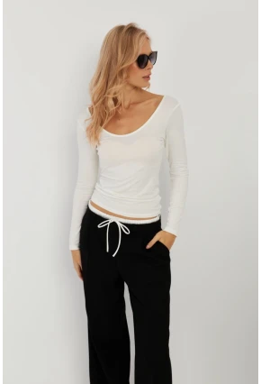 Kadın Beyaz Ön Arka U Yaka Bluz LPP1265