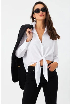 Kadın Beyaz Önü Bağlamalı Gömlek ZER417