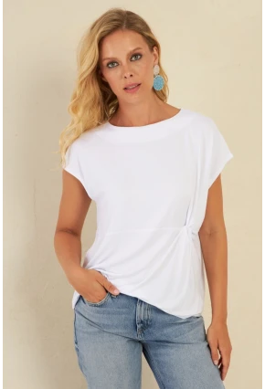 Kadın Beyaz Önü Düğümlü Bluz AYD348