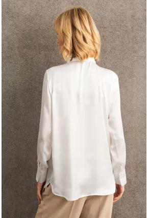Kadın Beyaz Önü Pencereli Saten Gömlek ZER419
